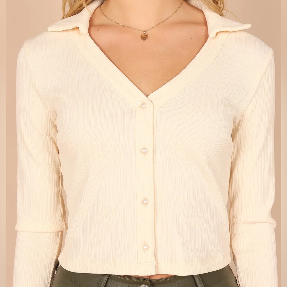 Christina Long Sleeve Ribbed Top - Cream